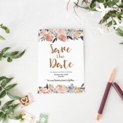 save the date card with floral border