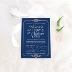 Navy blue and gold accent wedding invitation NZ