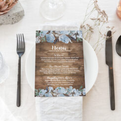 rustic dusky blue peonies menu