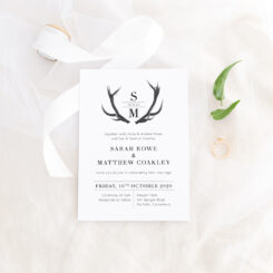 Red Deer Antlers and Monogram NZ Wedding Invitation Card