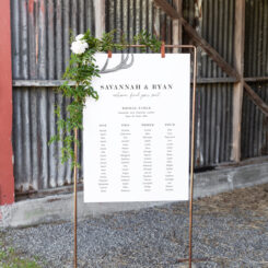 sign board on copper frame with flower decorations