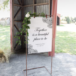 hanging sign board on copper frame