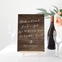 wedding bar sign on small easel