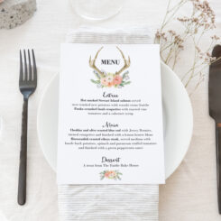 Watercolour Deer Antler wedding menu