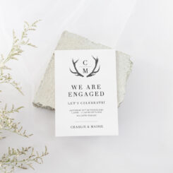 engagement party invitation with red deer antlers