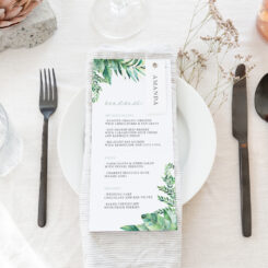 Lush Foliage Menu on napkin with name tag